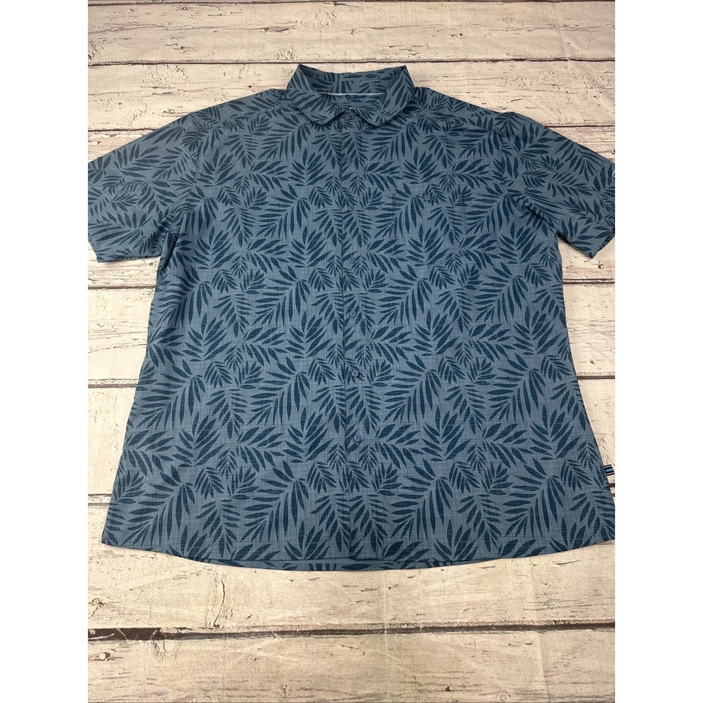 Kuhl Born In The Mountains Button Up Teal Shirt Short Sleeve Men's 2 XLarge AOP